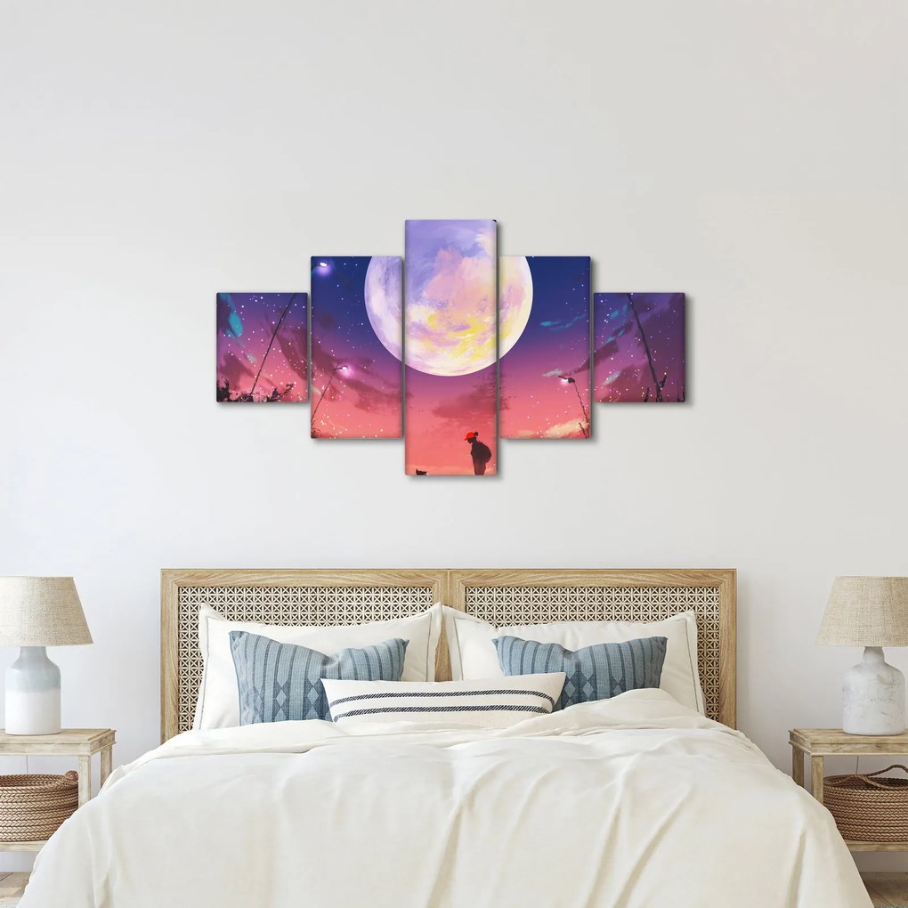 Obraz - Kobieta i pies w pełni księżyca (125x70 cm)