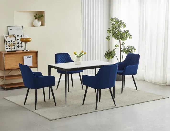 Granatowe krzesło welurowe jodełka - Zenra