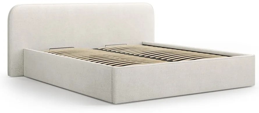Jasnoszare tapicerowane łóżko dwuosobowe ze schowkiem i stelażem 200x200 cm Elizabeth – Micadoni