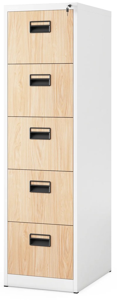 Metalowa szafa kartotekowa SARA V5, 460 x 1630 x 620 mm, Eco Design: biała/ dąb sonoma