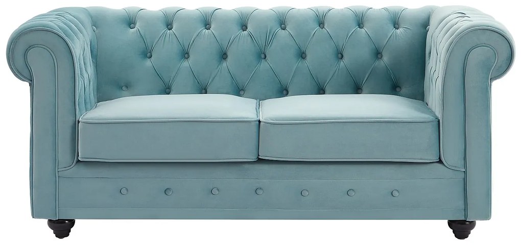 Kanapa 2-osobowa z weluru w kolorze pastelowy niebieski CHESTERFIELD