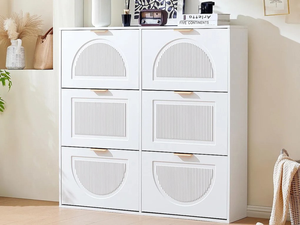 Nowoczesna szafa na buty 118x25x115 cm - z 6 drzwiczkami uchylnymi - Biały