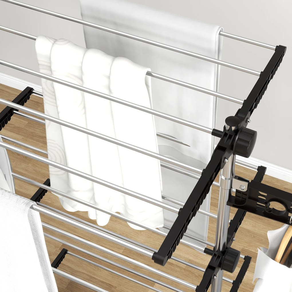 HOMCOM Suszarka do ubrań 5 poziomów, składana, system One-Klick, 142 cm x 55 cm x 172 cm, Czarny + Srebrny