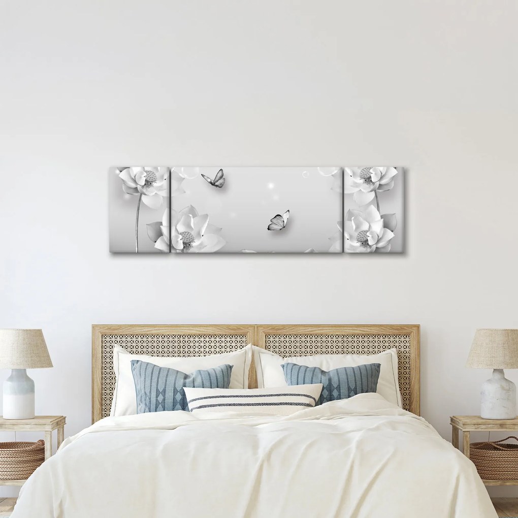 Obraz - Kwiatowy wzór z motylkami (170x50 cm)