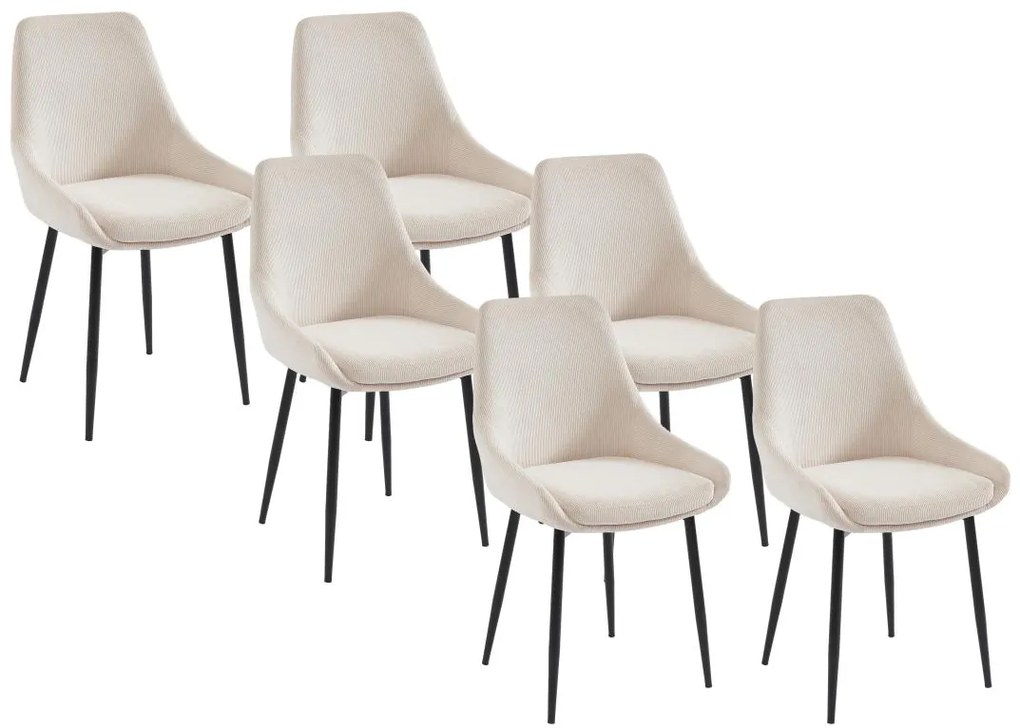 Zestaw 6 krzeseł ze sztruksu i metalu - Kremowy - MASURIE
