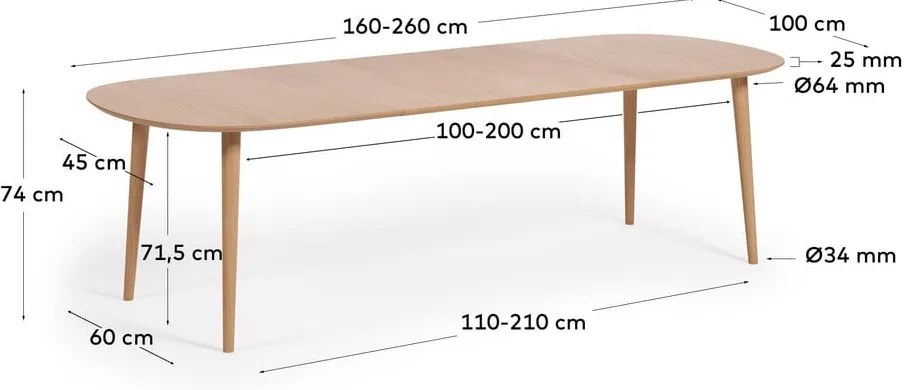 Okrągły rozkładany stół w dekorze dębu ø 160 cm Oqui – Kave Home