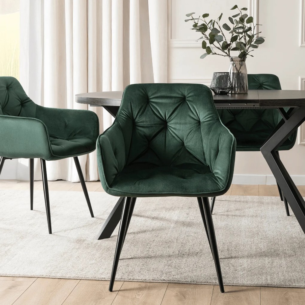 Krzesło Tapicerowane do Salonu MODESTO Zielone Welurowe Nowoczesne Loft