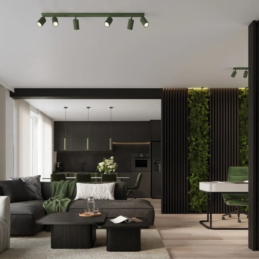 Listwa oświetleniowa 4-punktowa KARBON 4L zielona oliwkowa ryflowana SOLLUX  LIGHTING