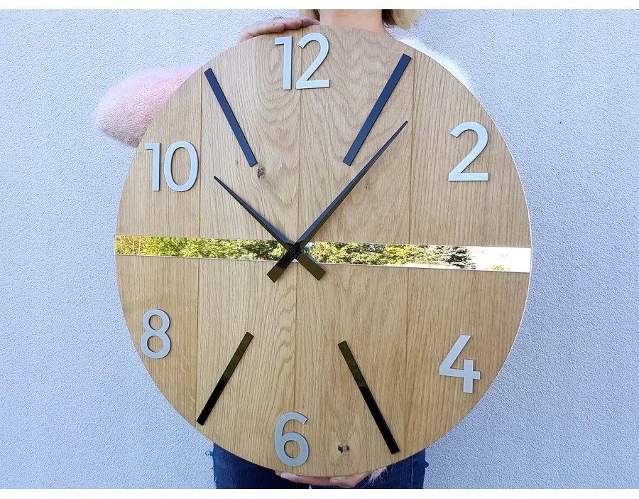 Zegar ścienny drewniany dębowy akrylowy aksel wood pas lustro 60 cm okrągły