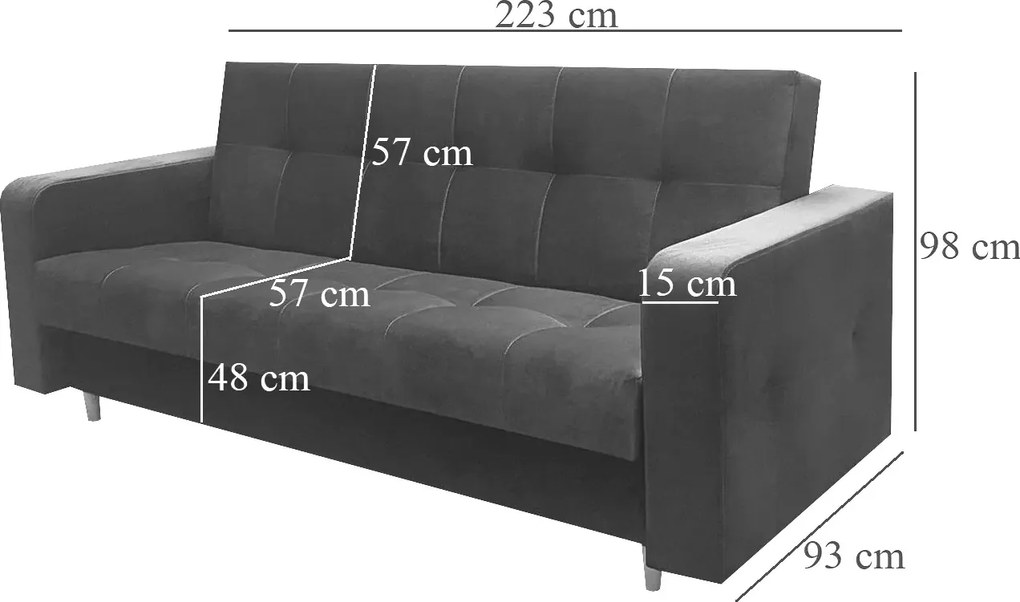 Stalowa welurowa kanapa rozkładana typu wersalka T6-F01