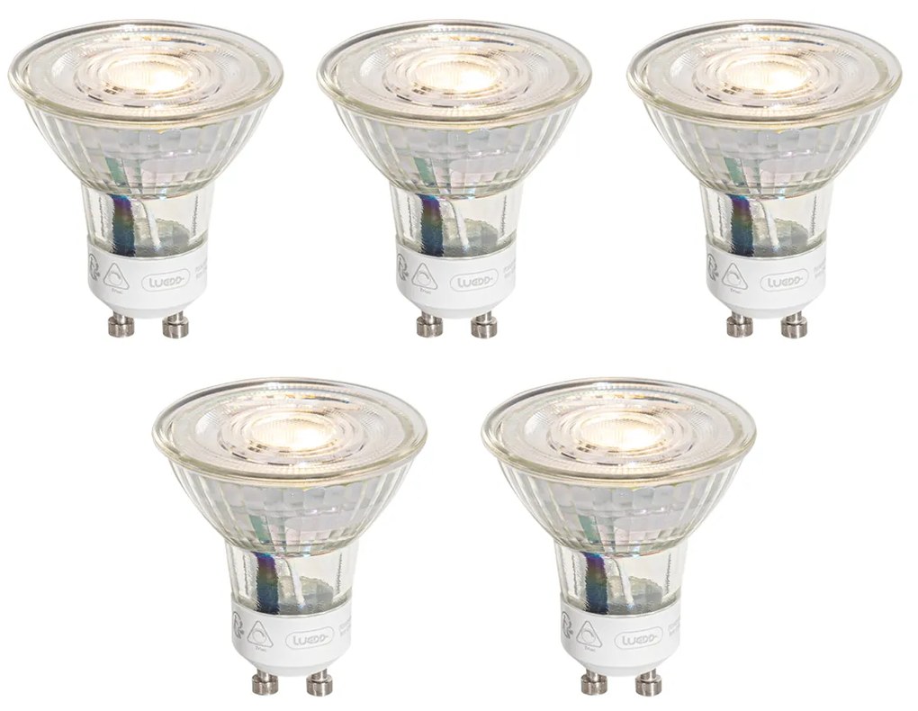 Zestaw 5 żarówek LED GU10 50mm z 3-stopniową regulacją jasności w Kelwinach, przezroczyste, 4,9W 450 lm 2000-2700K