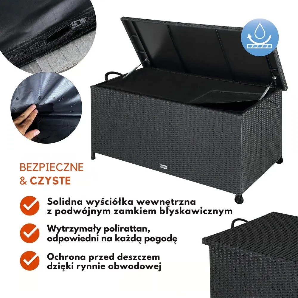 Polirattanowy pojemnik na schowek RICCO, 270L, 117x53x60cm, czarna Casaria