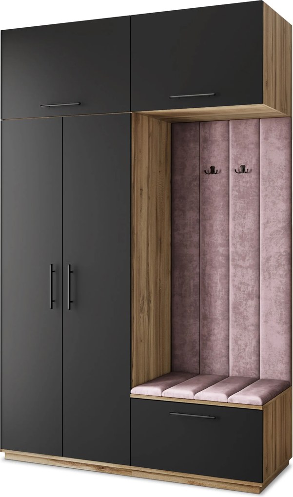 Masseno Garderoba REMA 150/240/60 cm Nowoczesna Szafa do Przedpokoju Dąb wotan, MONOLITH 62 (Wrzosowy)