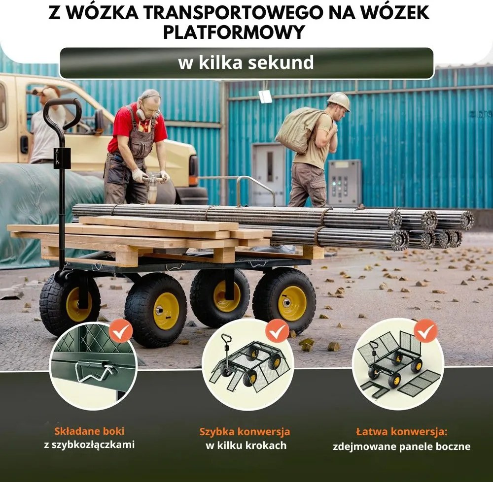 Wózek transportowy HECTOR, maks. 550 kg, 110x75x52 cm, zielony Gardebruk