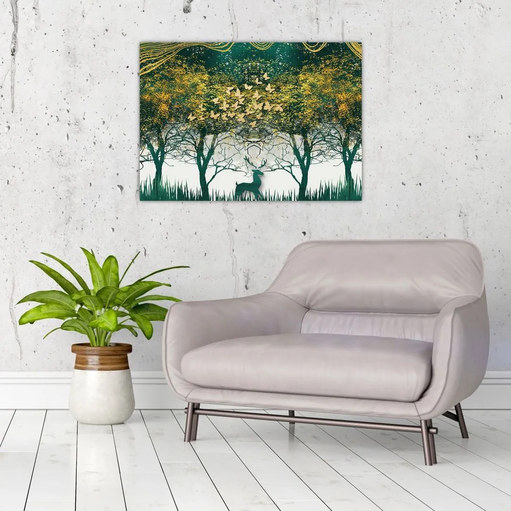 Obraz - Jelenie w zielonym lesie (70x50 cm)
