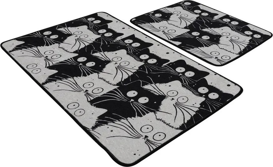 Czarno-szare dywaniki łazienkowe zestaw 2 szt. 60x100 cm White Cats – Foutastic