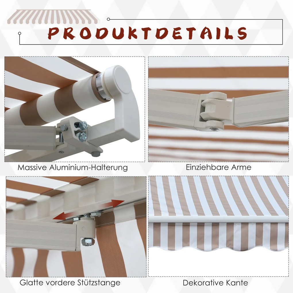 Outsunny Markiza z korbą, przegubowym ramieniem, montaż ścienny, aluminium, beżowa, 3x2,5m | Aosom PL