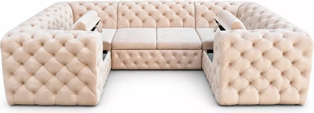Narożnik Chesterfield Moet U z funkcją spania duży pikowany do salonu