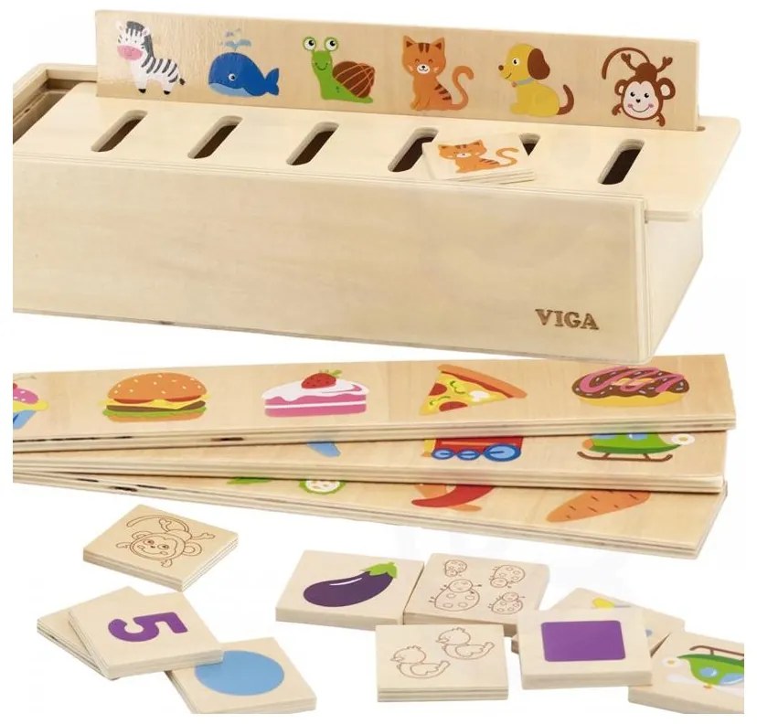 Viga drewniany edukacyjny sorter gra zwierzątka owoce warzywa montessori