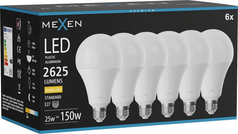 Mexen Nova 6x żarówka LED E27, A95, 25W, Ciepła - 3000K, 2625 lm - L100-E27-2530-01x06