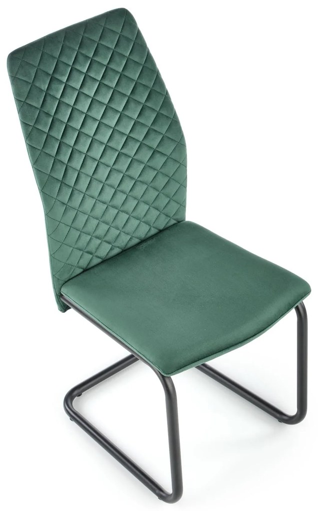 K444 krzesło ciemny zielony, tkanina velvet, pikowane, na płozach, loft