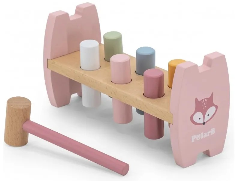 Viga polarb drewniana przebijanka wbijanka z młoteczkiem lisek montessori