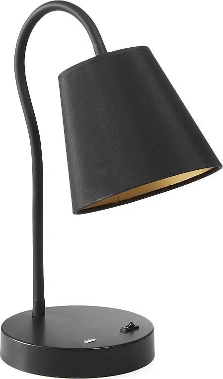 Lampa sto?owa MONTECARLO nowoczesny i funkcjonalny styl - E27 60W - kabel 1,5 metra - Wysoko?? 50 cm - w??czanie i wy??czanie - USB - stal i bawe?na - czarny