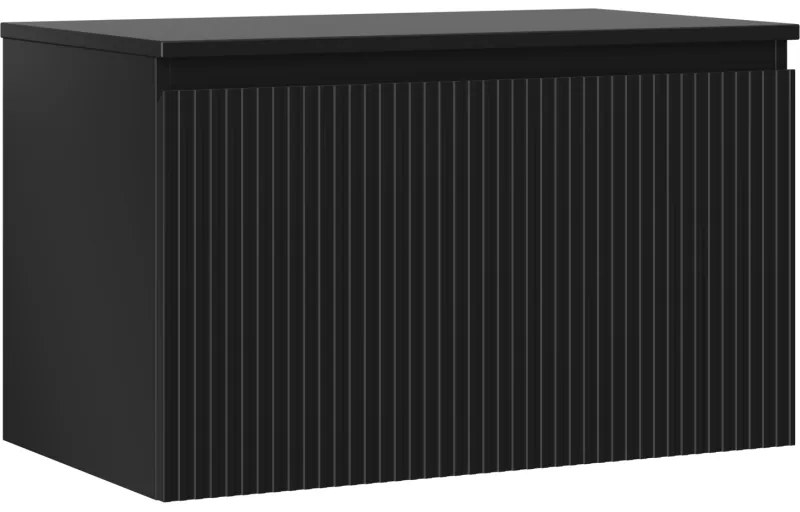 Mexen Rivel szafka łazienkowa podumywalkowa 80 cm z blatem, 1 szuflada, ryflowana , czarna mat - 91A20-08047-1-BFC71