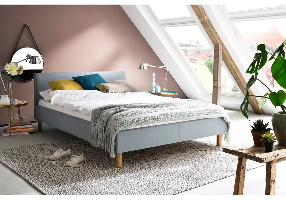 Niebieskie/szare tapicerowane łóżko jednoosobowe bez stelaża 120x200 cm Lena – Meise Möbel