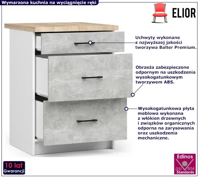 Szafka kuchenna dolna z szufladami w kolorze betonu A1-N10