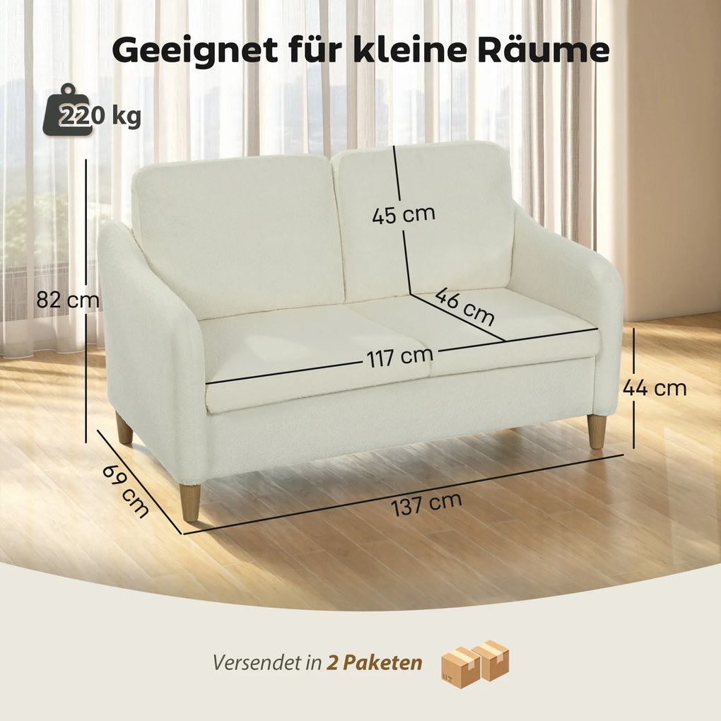 HOMCOM Dwuosobowa sofa mała sofa w stylu Sherpa-fleece 137 cm do salonu kremowa | Aosom PL