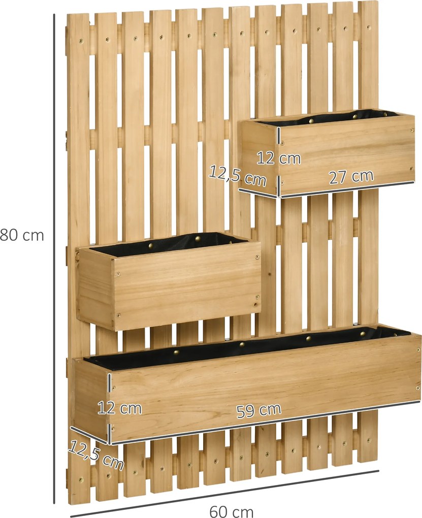 Outsunny Zestaw Donic na Kwiaty, Montaż Na Ścianie, Swobodnie Przeszankowane, Drewno świerkowe, 60 x 16 x 80 cm