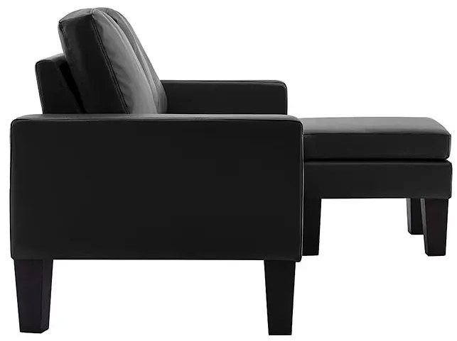 3-osobowa czarna sofa z ekoskóry z podnóżkiem - Lencor 4Q