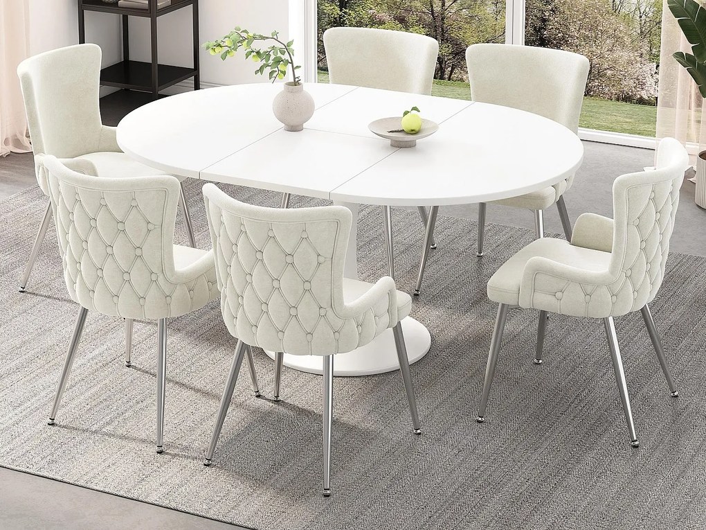 Zestaw 6 krzeseł z weluru - nogi w kolorze srebrnym - Beżowy