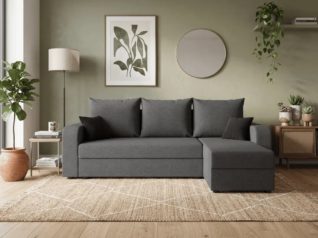 Rozkładana narożna sofa VALERIO 238x140 cm, ciemnoszara, uniwersalna + 2 poduszki GRATIS