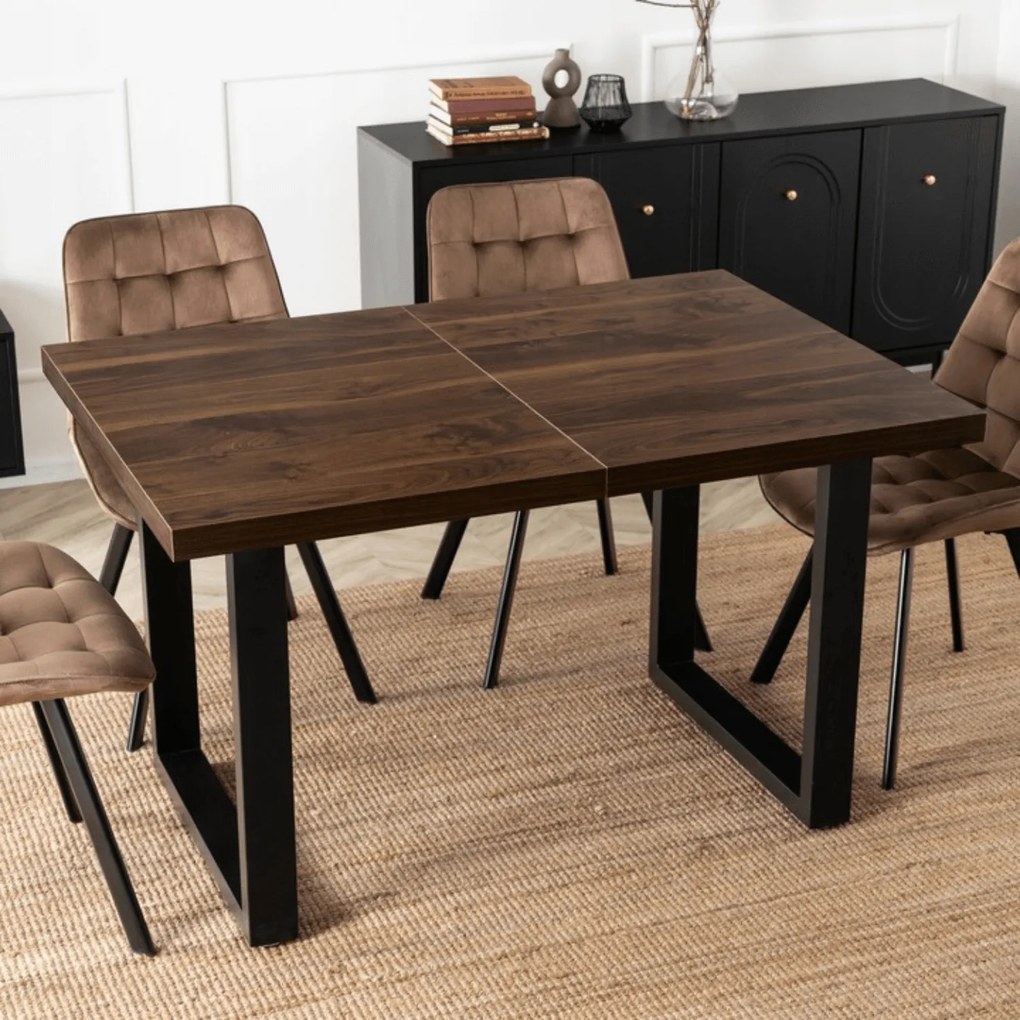 Stół Prostokątny Rozkładany TOMAS 130-230 cm Orzech/Czarny do Jadalni Nowoczesny Loft