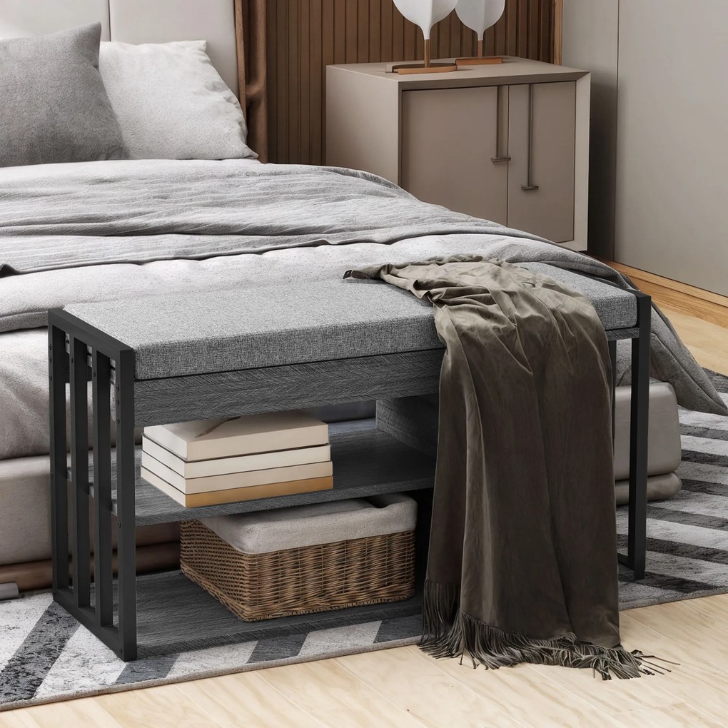 HOMCOM Półka na buty z ławką, przedpokojowa półka na buty, szafa na buty z trzystopniowym designem, do przedpokoju, salonu, sypialni, Szary