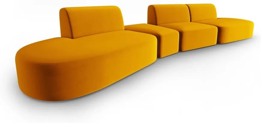 Musztardowa aksamitna sofa lewostronna 428 cm Paolo – Milo Casa