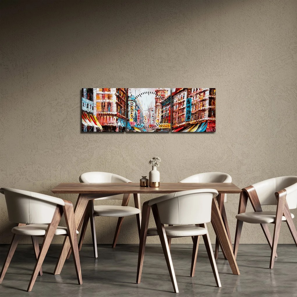 Obraz - Hong Kong, obraz olejny (z zegarem) (90x30 cm)