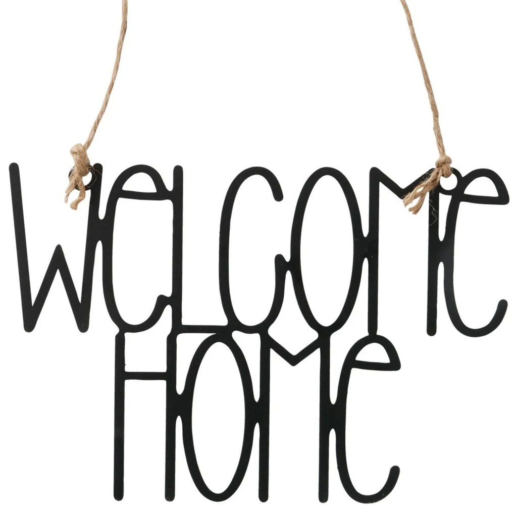 Tabliczka metalowa Welcome Home, czarna, 26,5 x 18 cm