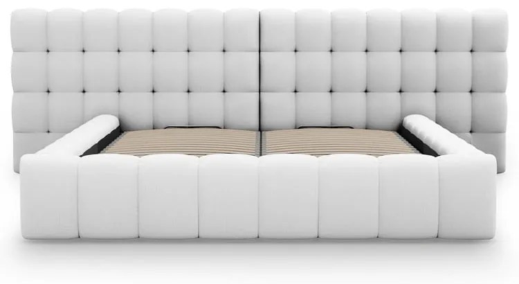 Jasnoszare tapicerowane łóżko dwuosobowe ze schowkiem i stelażem 200x200 cm Mamaia – Micadoni Home