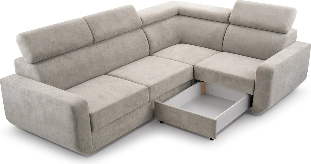 Masseno Narożnik RENO z funkcją spania i pojemnikiem na pościel Narozniki L, Rozkładana sofa - Szary, VELO 633