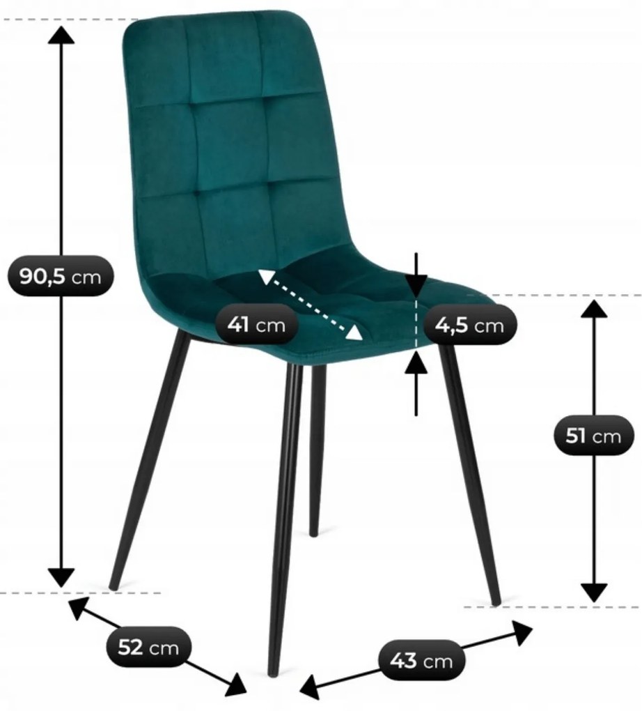 Krzesło Tapicerowane do Jadalni PERU Turkusowe Welurowe Nowoczesne Loft