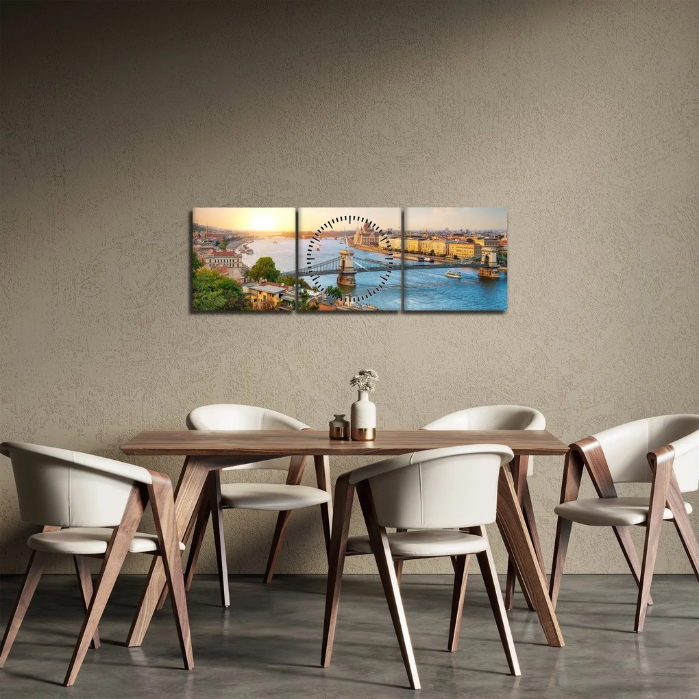 Obraz miasta Budapeszt z rzeką (z zegarem) (90x30 cm)