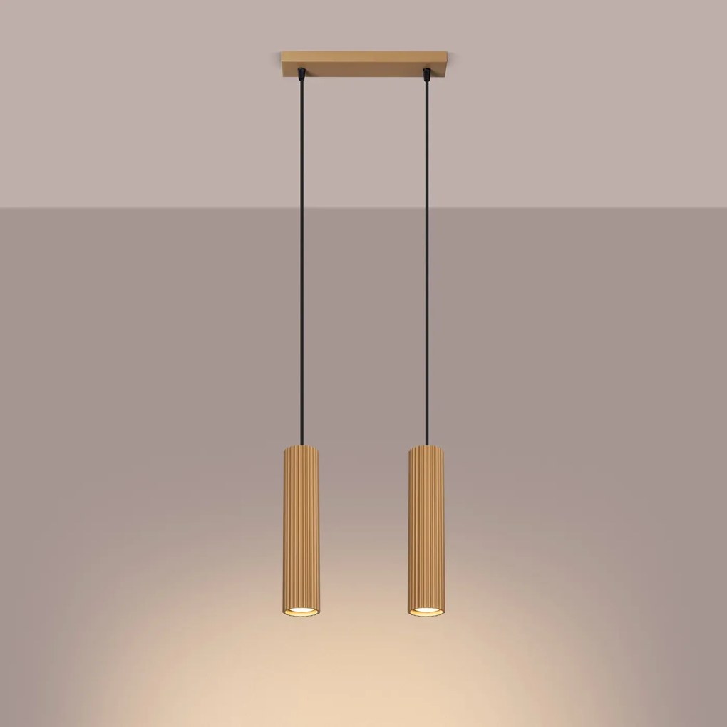 Lampa wisząca KARBON 2 złota ryflowana SOLLUX  LIGHTING