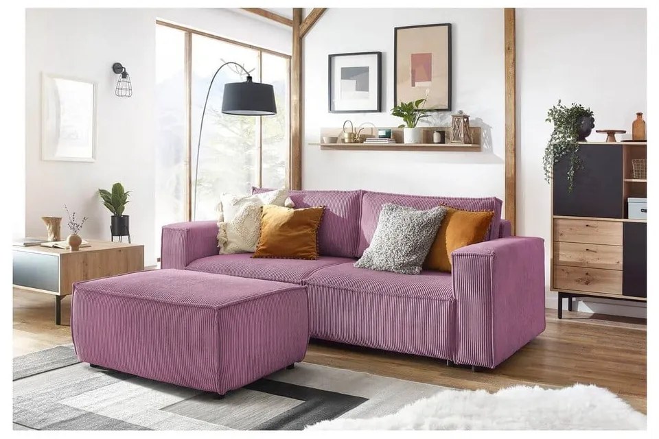 Różowa sztruksowa rozkładana sofa 245 cm Nihad – Bobochic Paris