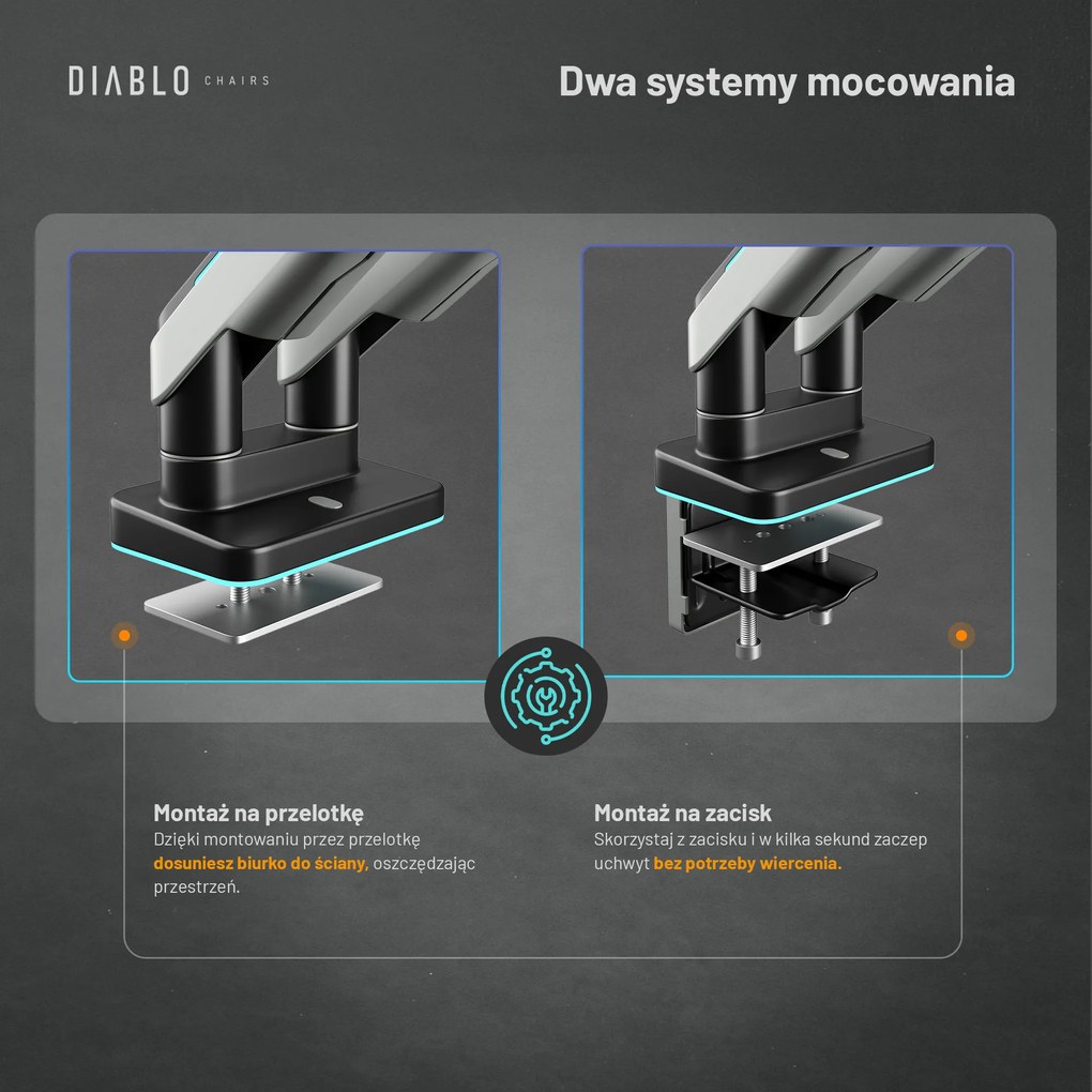 Podwójny uchwyt na monitory 49 cali, szaro-czarny RGB X-Arm Dual