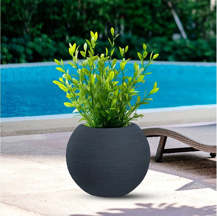 Botticelli Szary okrągły wazon z żywicy w kształcie kuli do roślin doniczkowych i ogrodowych, 40x33 cm