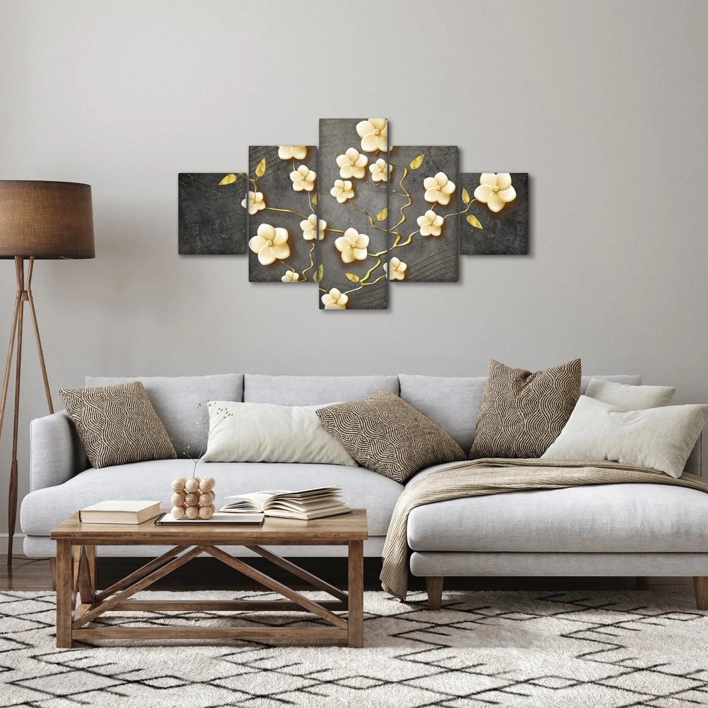 Obraz - Złoty krzew na czarnym tle (125x70 cm)