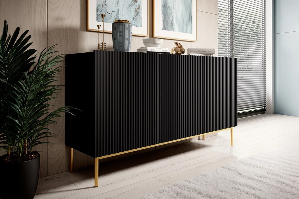Komoda Nicole 150 cm - czarny mat / złote nóżki